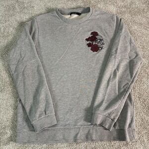 Jack & Jones Embroidered Rose Skull Sweatshirt XL Streetwear Gothic Floral
